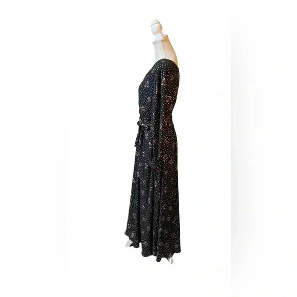 Kate & Mallory Black Gold Floral Long Sleeve V-Neck Maxi Dress Women’s size XS - Picture 3 of 16